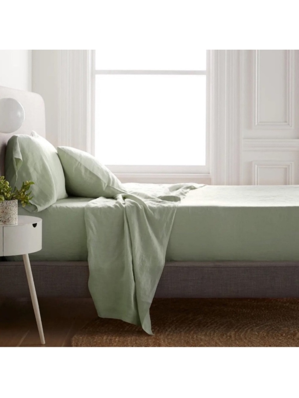 NWOT QUINCE European Linen Flat Sheet Queen Sage 8711